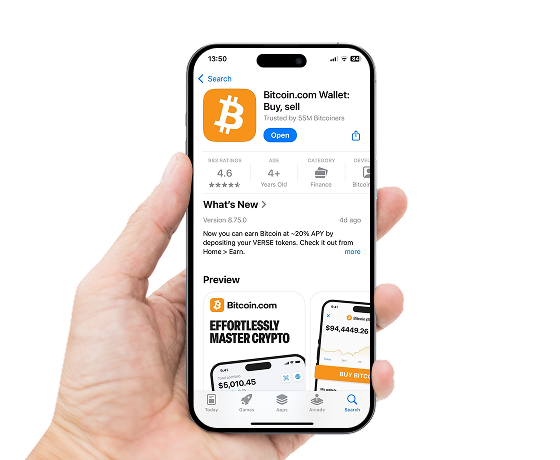Bitcoin.com Wallet app on phone showing download screen