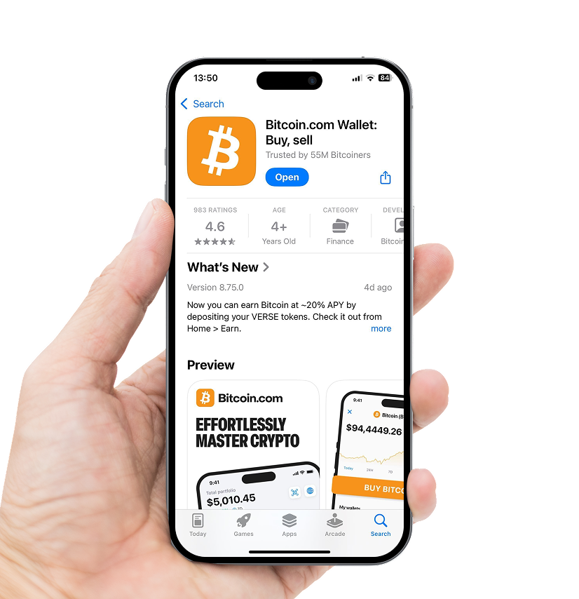 Bitcoin.com Wallet app on phone showing download screen