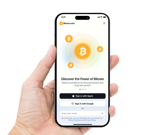 Phone showing Bitcoin rewards and sign up screen