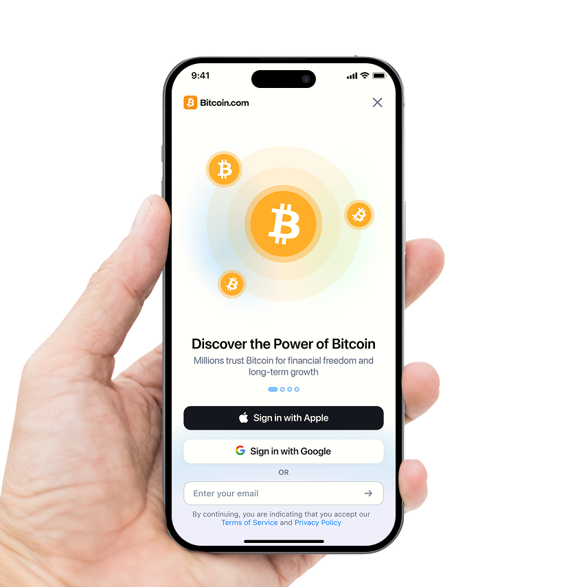 Phone showing Bitcoin rewards and sign up screen
