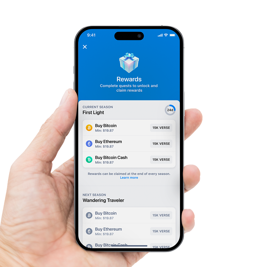 Phone showing rewards center with available quests and tasks
